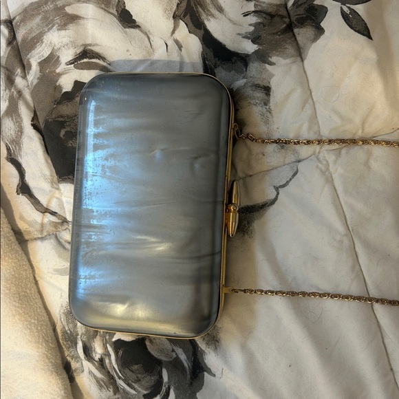 Non Signe Vintage Grey Iridescent Acrylic Kiss-Lock Clutch/ Shoulder Bag